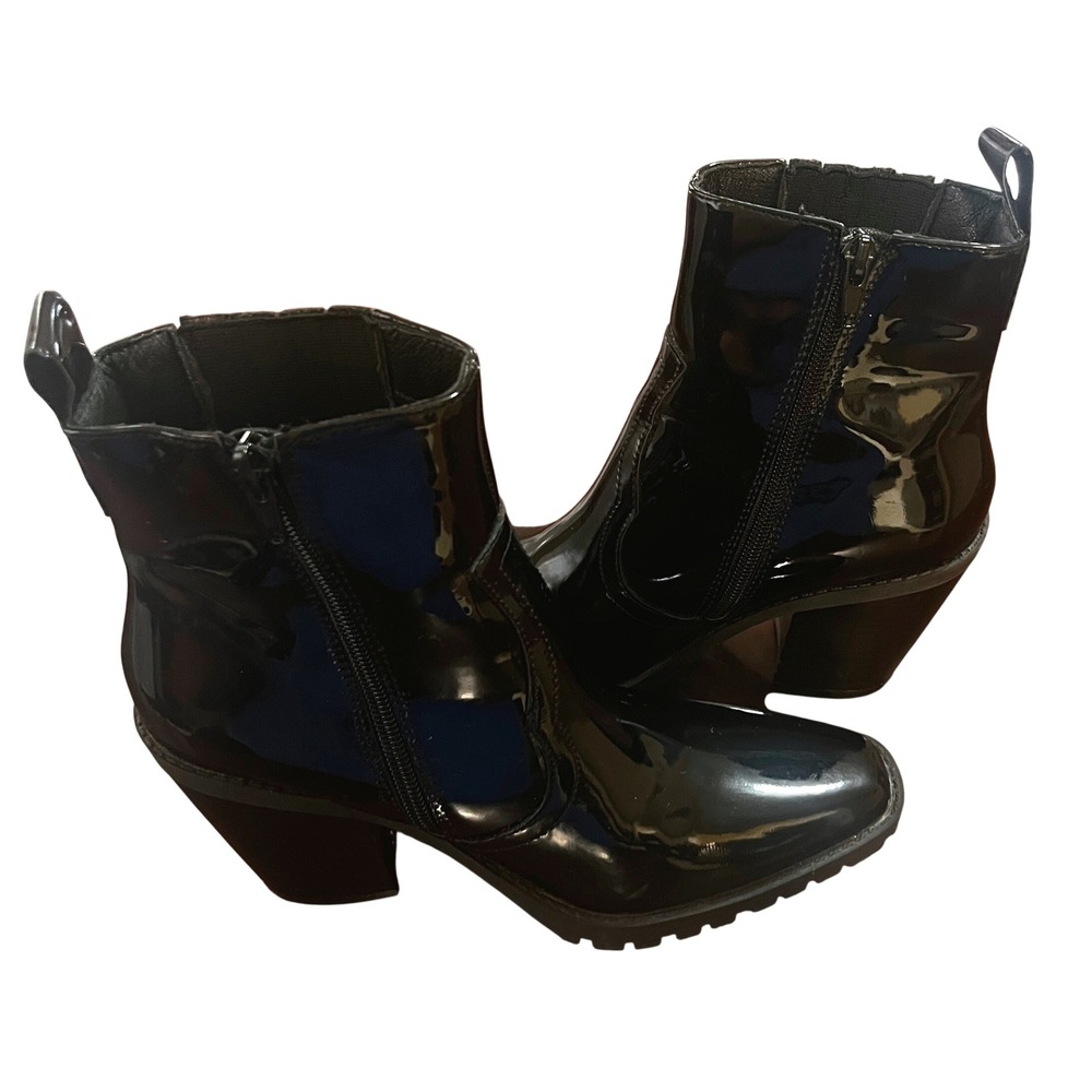 Diba True Cheyanne Lug Black Patent Western Ankle Boots Pointed Toe Womens 6